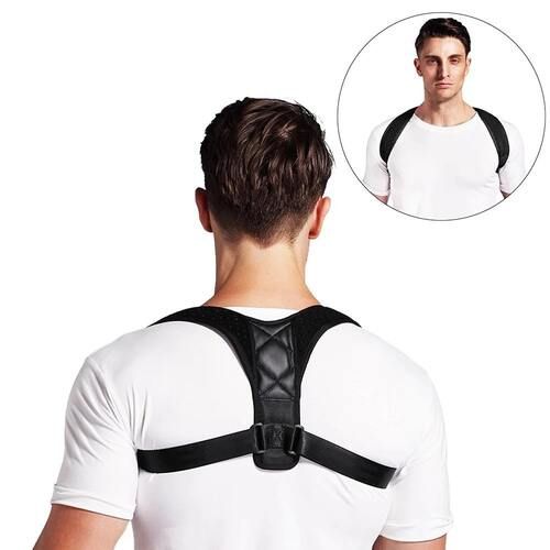 Man wearing a black adjustabe Posture Corrector for Shoulder Pain and Back Pain